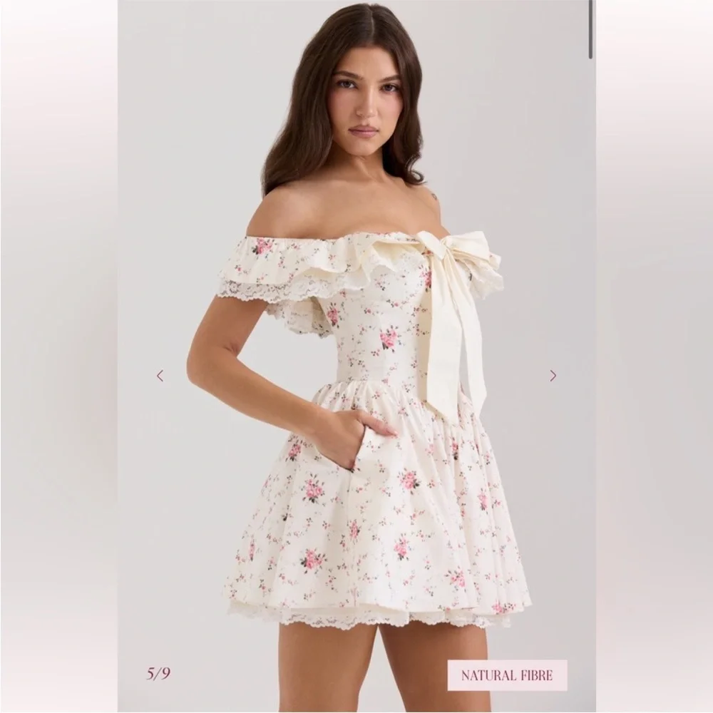 House of CB Jaime Floral Off-Shoulder Dress with Bow - Picture 2 of 6
